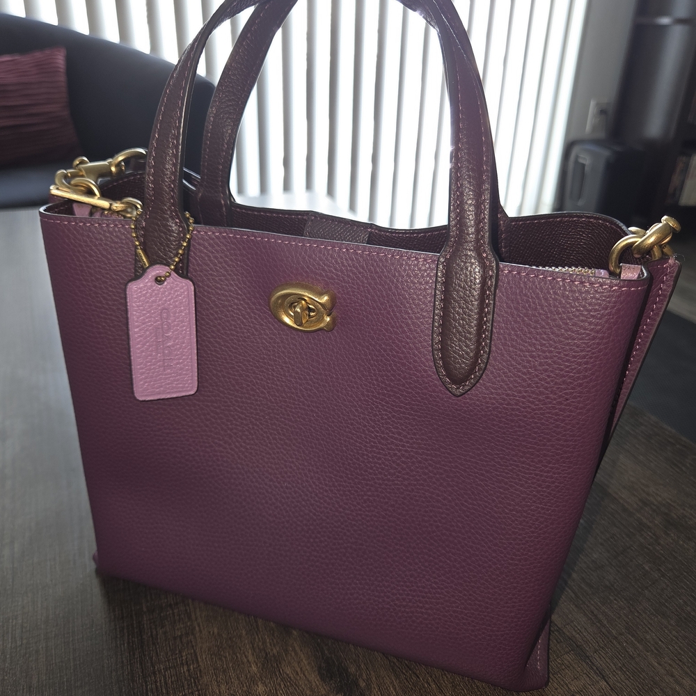 Coach Willow Tote 24 with Pebbled Leather in Deep Berry - Picture 10 of 10